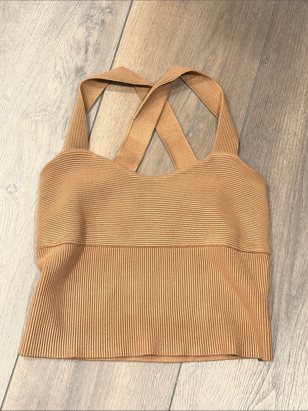 Abercrombie & Fitch Ribbed Cross-Back Tank Top — Camel